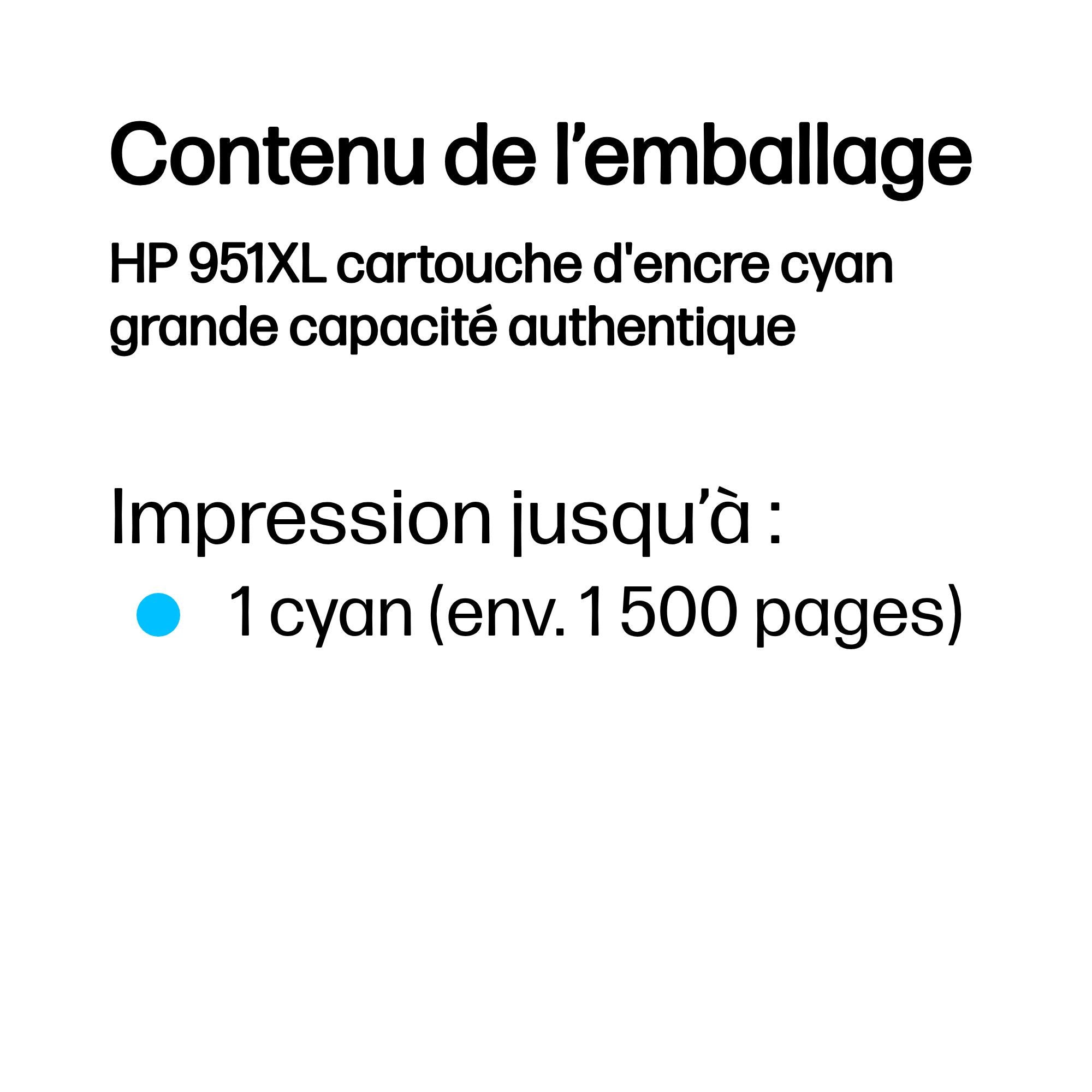 HP 951XL cartouche d'encre cyan grande capacité authentique