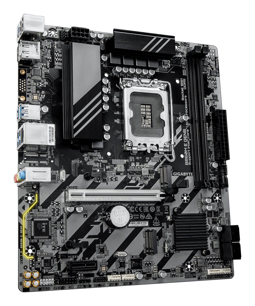 GIGABYTE B860M E GEN5 Carte Mère – Processeurs Intel Core Ultra, VRM 4+1+2 phases, jusqu’à 8800 MHz DDR5 (O.C.), 2× M.2 