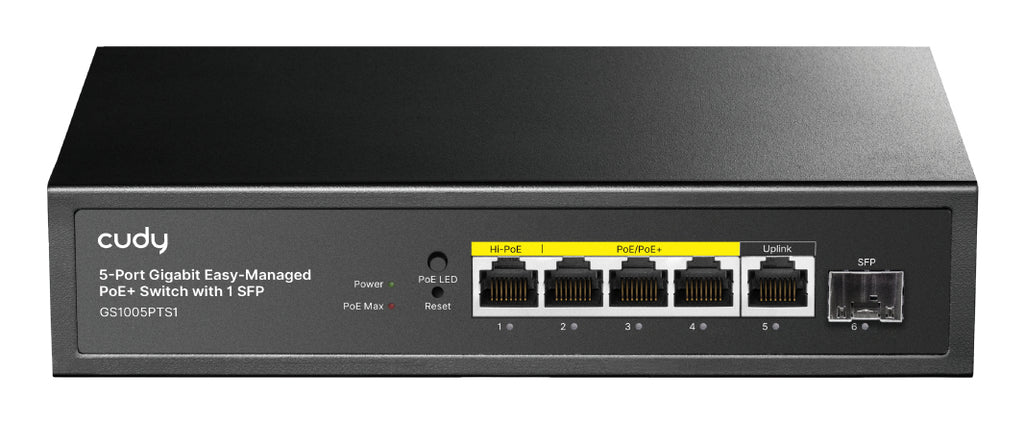 Cudy GS1005PTS1 commutateur réseau Gigabit Ethernet (10/100/1000) Connexion Ethernet, supportant l'alimentation via ce port (PoE) Noir