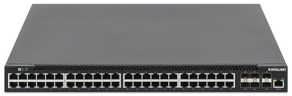 Intellinet Commutateur Réseau PoE+ L3 Administrable 54 ports, 48 ports Gigabit, 6 SFP+ 10G, Budget 850W, Rack 19"