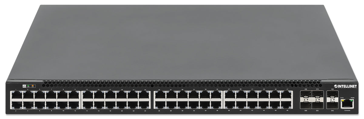 Intellinet Commutateur Réseau PoE+ L3 Administrable 54 ports, 48 ports Gigabit, 6 SFP+ 10G, Budget 850W, Rack 19"