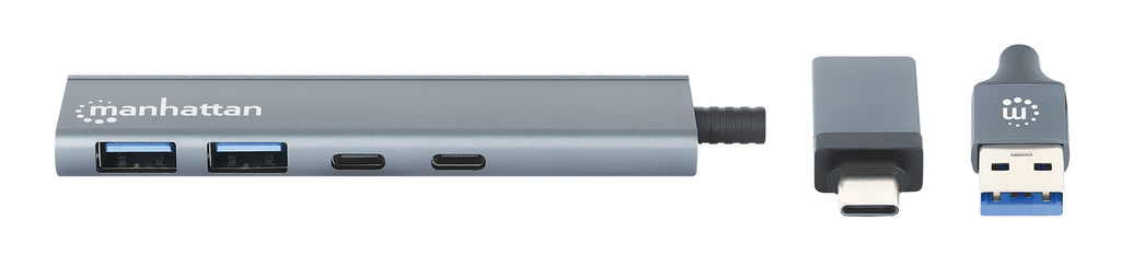 Manhattan Dock/hub combo USB-C & USB-A, 4 ports : 2x USB-A + 2x USB-C, 5 Gbit/s (USB 3.0), Alimenté par USB (aucune alim