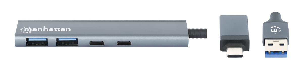 Manhattan Dock/hub combo USB-C & USB-A, 4 ports : 2x USB-A + 2x USB-C, 5 Gbit/s (USB 3.0), Alimenté par USB (aucune alim