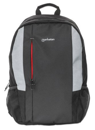 Manhattan Sac à dos York 16", noir/gris, compartiment rembourré pour ordinateur portable, grande poche avant, poignée de