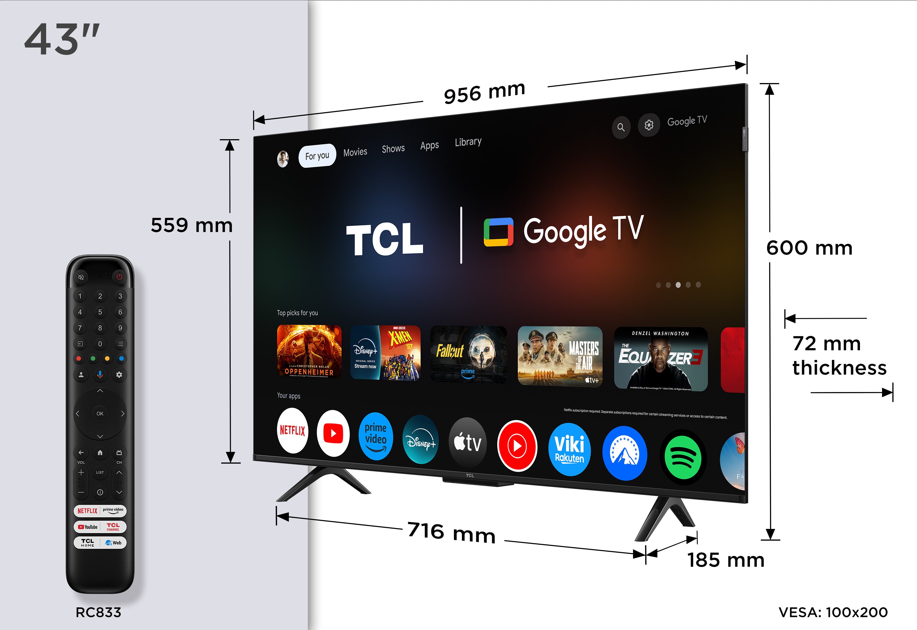 TCL P7K 43P7K TV 109,2 cm (43") 4K Ultra HD Smart TV Wifi Métallique 430 cd/m²