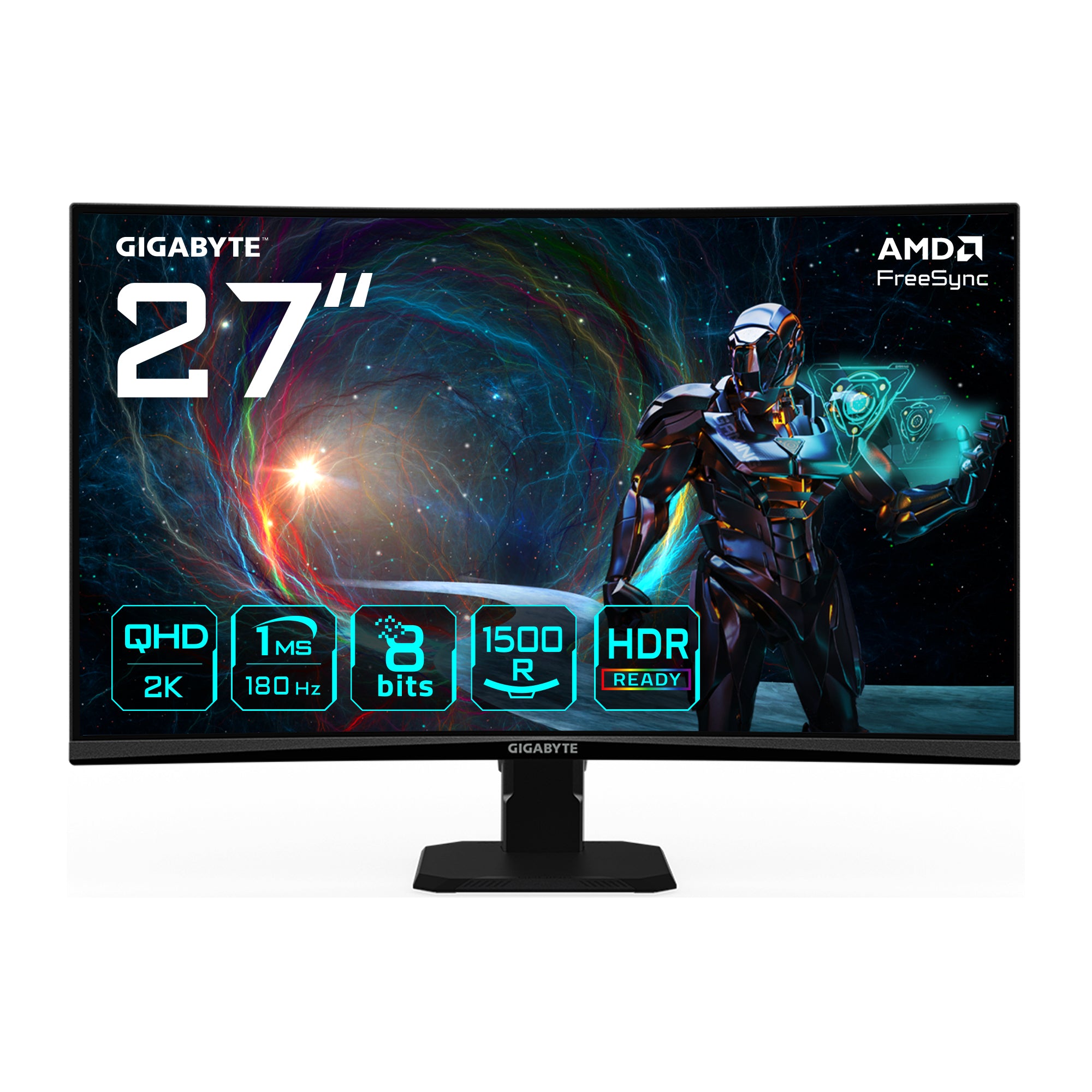 GIGABYTE GS27QCA 27" Moniteur Gaming Incurvé QHD - 2560 x 1440, 180Hz, 1ms, 250 cd/m², FreeSync, HDR Ready, HDMI 2.0, DisplayPort 1.4