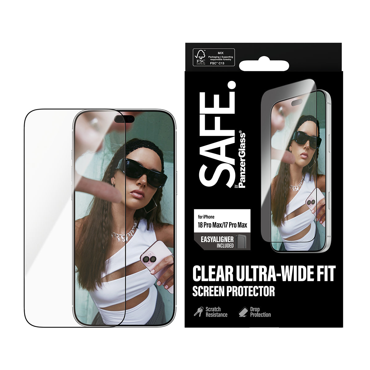 PanzerGlass SAFE. by ® Screen Protector iPhone 2026 Pro Max | 17 Pro Max | Ultra-Wide Fit m. EasyAligner Protection d'éc