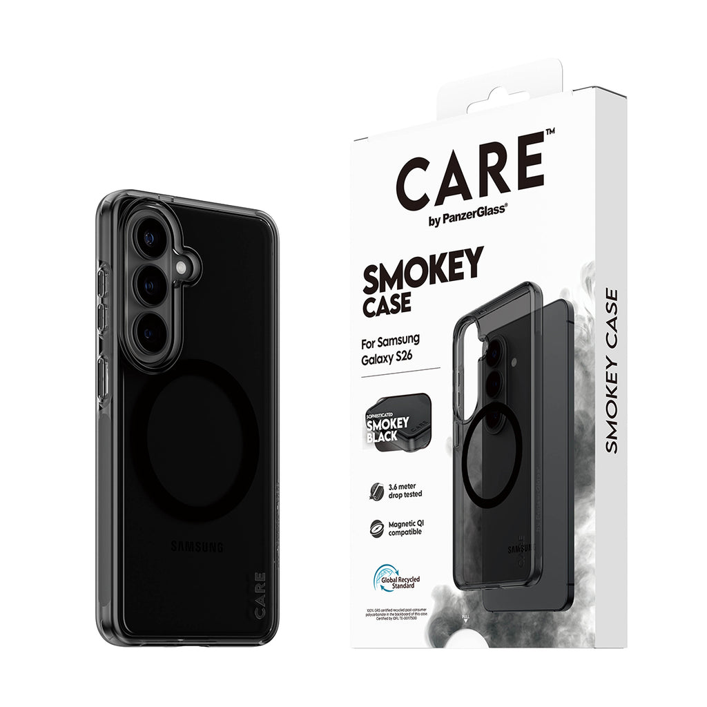 PanzerGlass CARE™ by ® Smokey Case w. Black Qi Samsung Galaxy S26 coque de protection pour téléphones portables Housse Noir