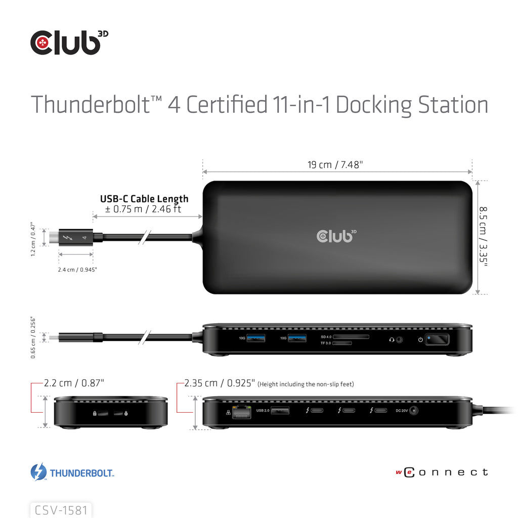 CLUB3D CSV-1581 Station d'accueil Thunderbolt 4, Noir