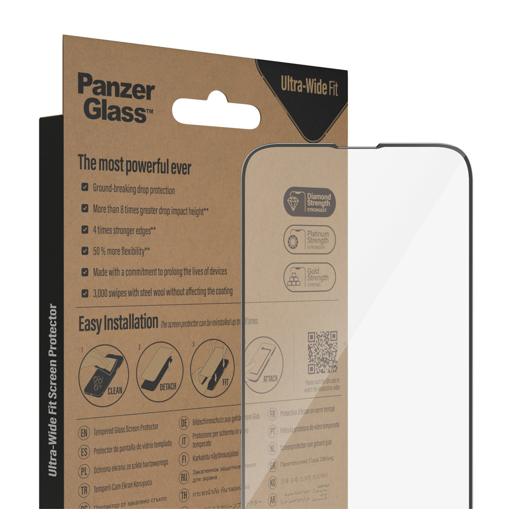 PanzerGlass Protection d'écran Ultra-Wide Fit pour iPhone 14 Plus et iPhone 13 Pro Max, Transparent