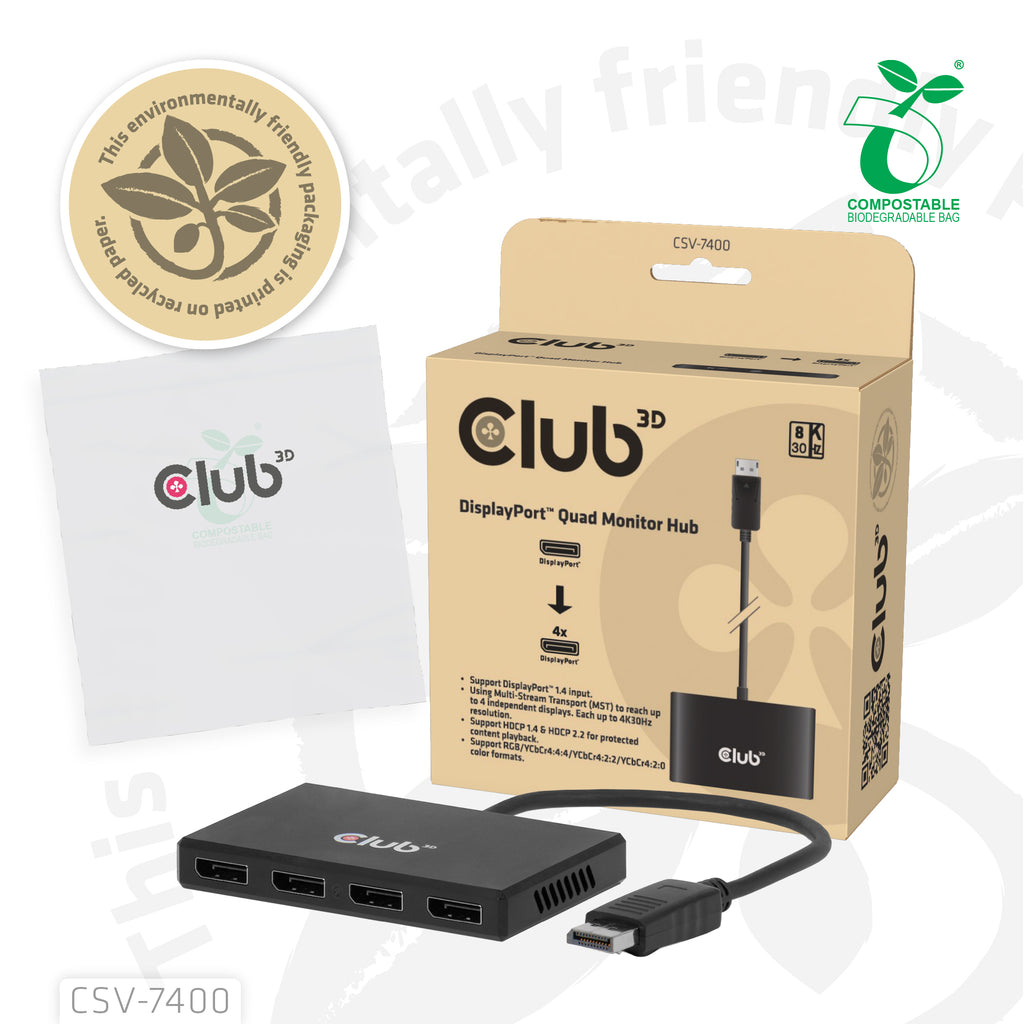 CLUB3D CSV-7400 Répartiteur Vidéo DisplayPort vers 4x DisplayPort 4K UHD