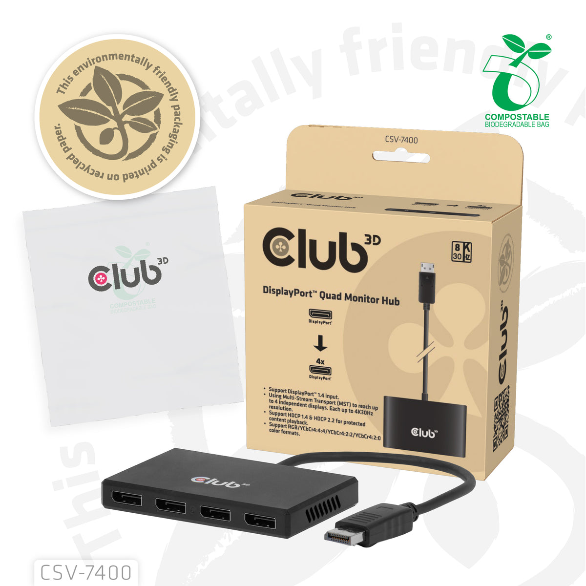CLUB3D CSV-7400 Répartiteur Vidéo DisplayPort vers 4x DisplayPort 4K UHD