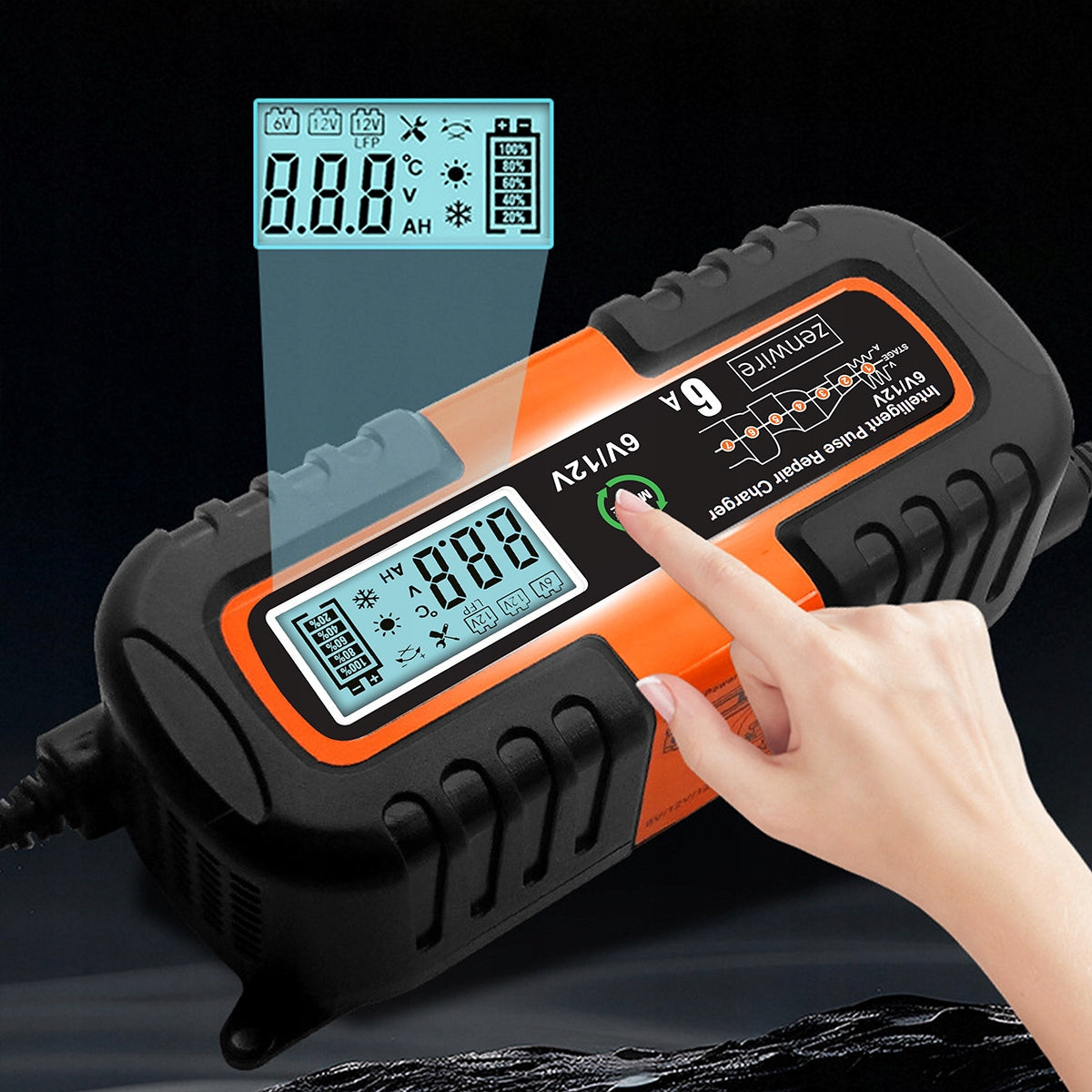Chargeur-redresseur de batterie de voiture avec fonction de réparation AGM 6 V / 12 V Zenwire JMD-6S