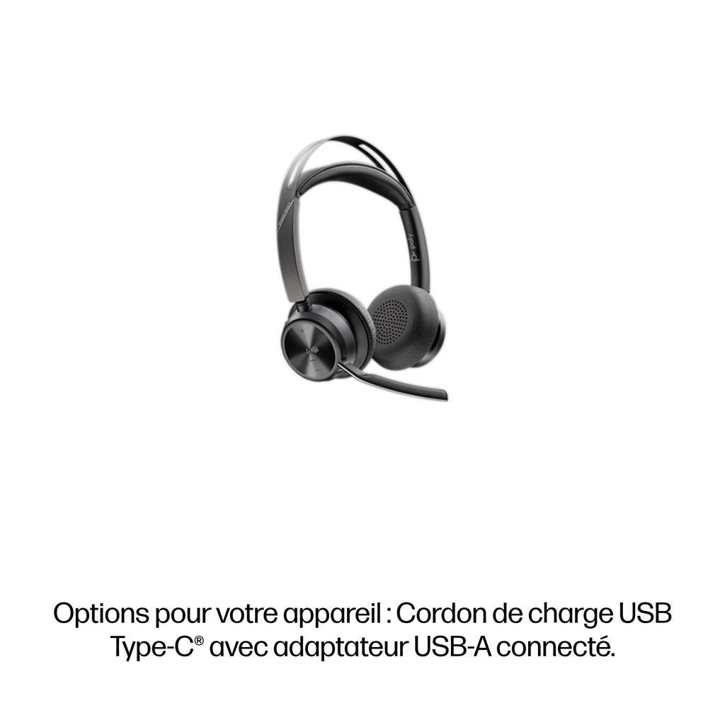 HP Poly Micro-casque Poly Voyager Focus 2-M USB-C-C Adaptateur USB-C/A Socle de chargement