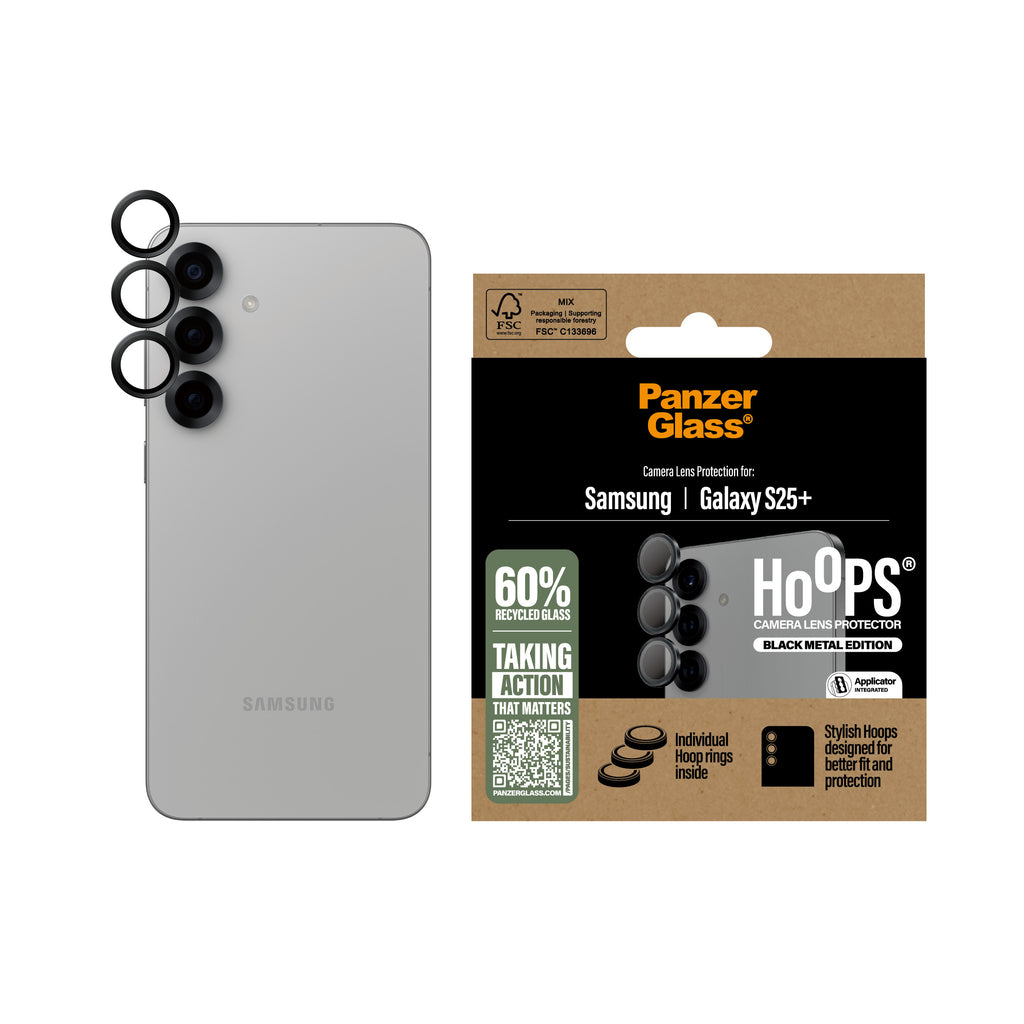 PanzerGlass ® Hoops® Camera Lens Protector Black Samsung Galaxy S25+ Protection d'écran transparent 1 pièce(s)