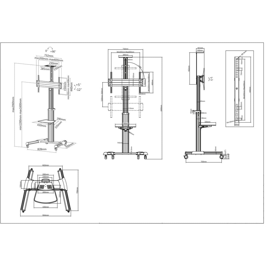 Manhattan 461245 Support pour Téléviseur 70 pouces (177,8 cm), Noir et Argent