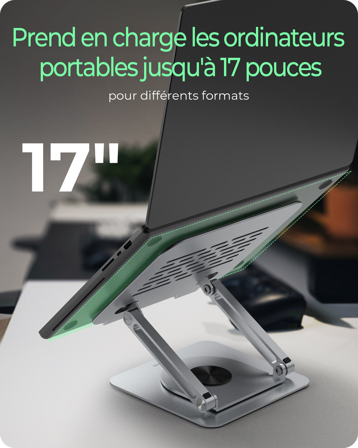 ICY BOX IB-NH300-R Support pour Ordinateur Portable 17 pouces, Aluminium, Argent