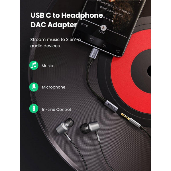 Ugreen USB-C to 3.5mm Audio Adapter AV161, Grey