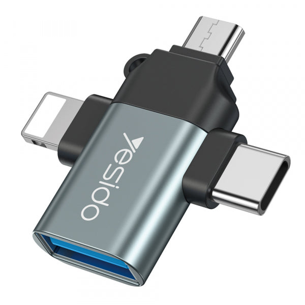 Yesido Lightning / microUSB / USB-C to USB-A OTG Adapter GS15, Black