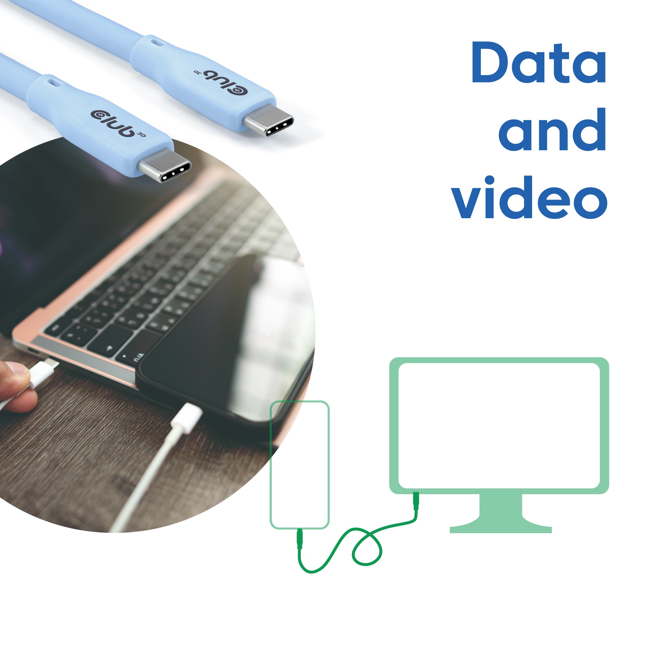 CLUB3D CAC-3003 câble USB USB4 Gen 2x2 2 m USB C 20 Gbit/s 240 W Bleu