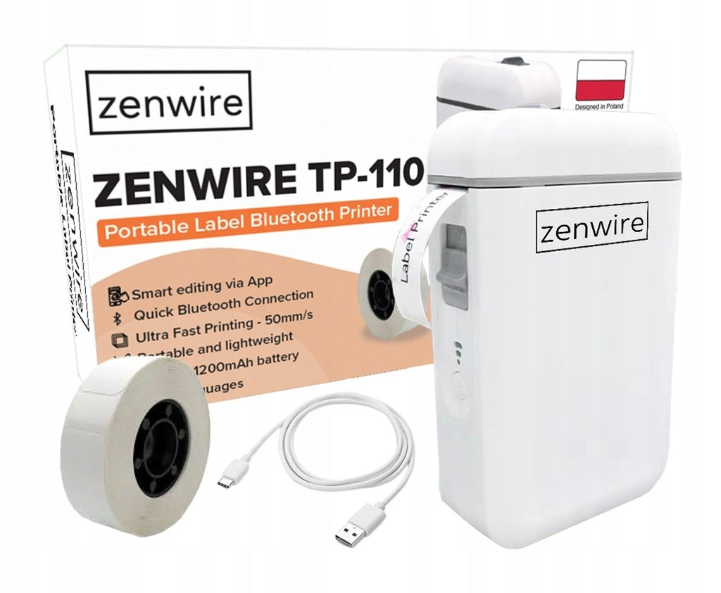 Mini-imprimante thermique portable pour étiquettes et autocollants, Bluetooth et USB-C, Zenwire TP-110
