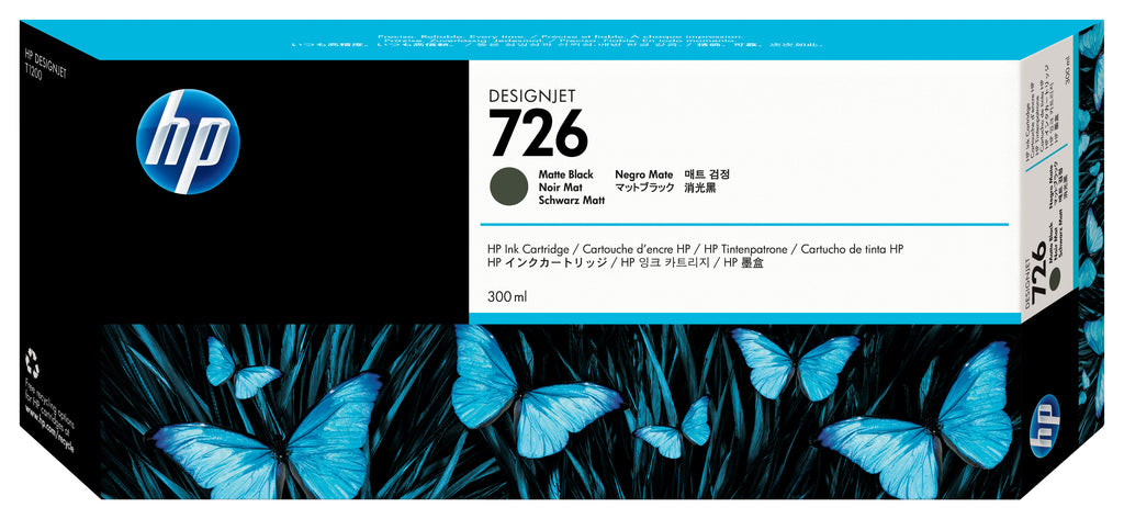 HP 726 Cartouche d'Encre DesignJet Noir Mat, 300 ml
