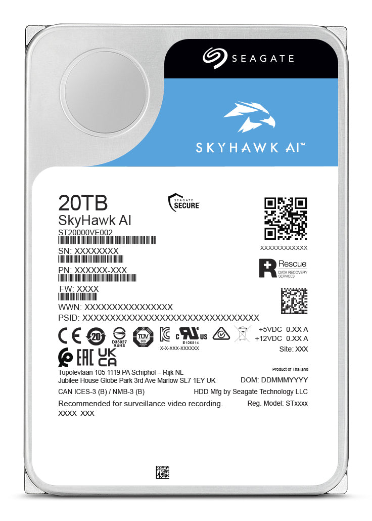 Seagate SkyHawk AI ST20000VE004 Disque Dur 20 To 7200 tr/min 512 Mo 3.5" SATA III