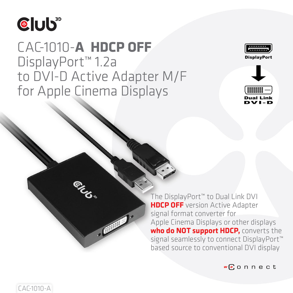 CLUB3D CAC-1010-A Câble Adaptateur DisplayPort vers DVI-D + USB, 0,6 m, Noir