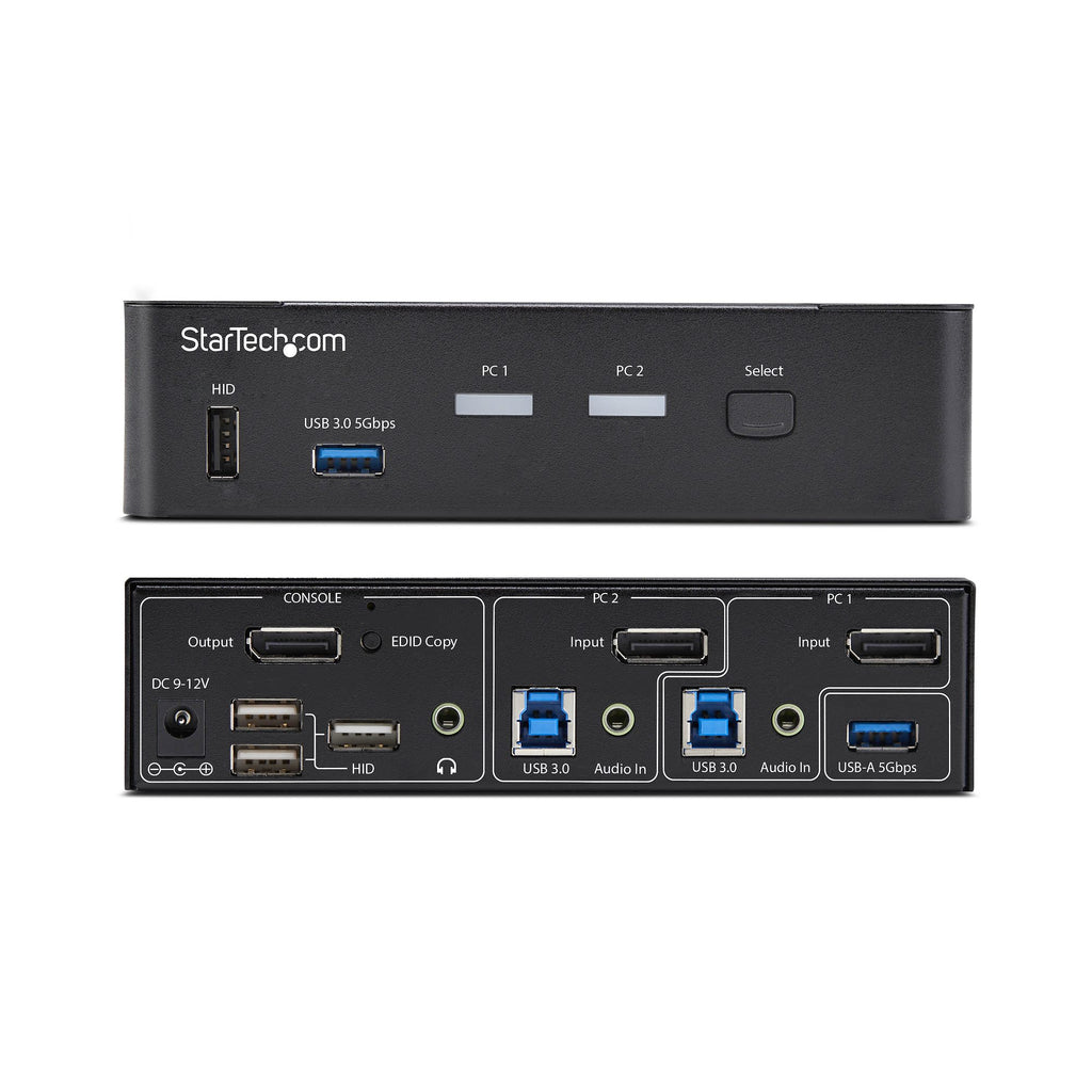 StarTech.com Switch KVM DisplayPort 2 Ports, 4K 60 Hz, DP 1.2, Gestion EDID, Hub USB 3.0 2 Ports, 4 Ports USB HID, Conforme TAA