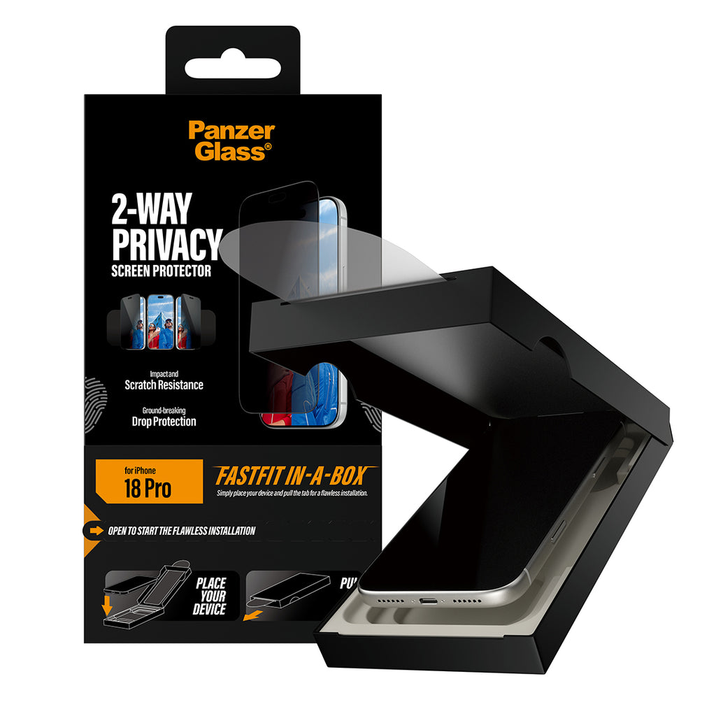 PanzerGlass ® 2-Way Privacy Screen Protector iPhone 2026 Pro | Ultra-Wide Fit w. FASTFIT IN-A-BOX Protection d'écran tra