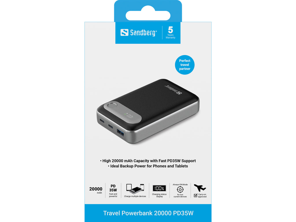 Sandberg 421-41 banque d'alimentation électrique Lithium Polymère (LiPo) 20000 mAh Noir, Argent