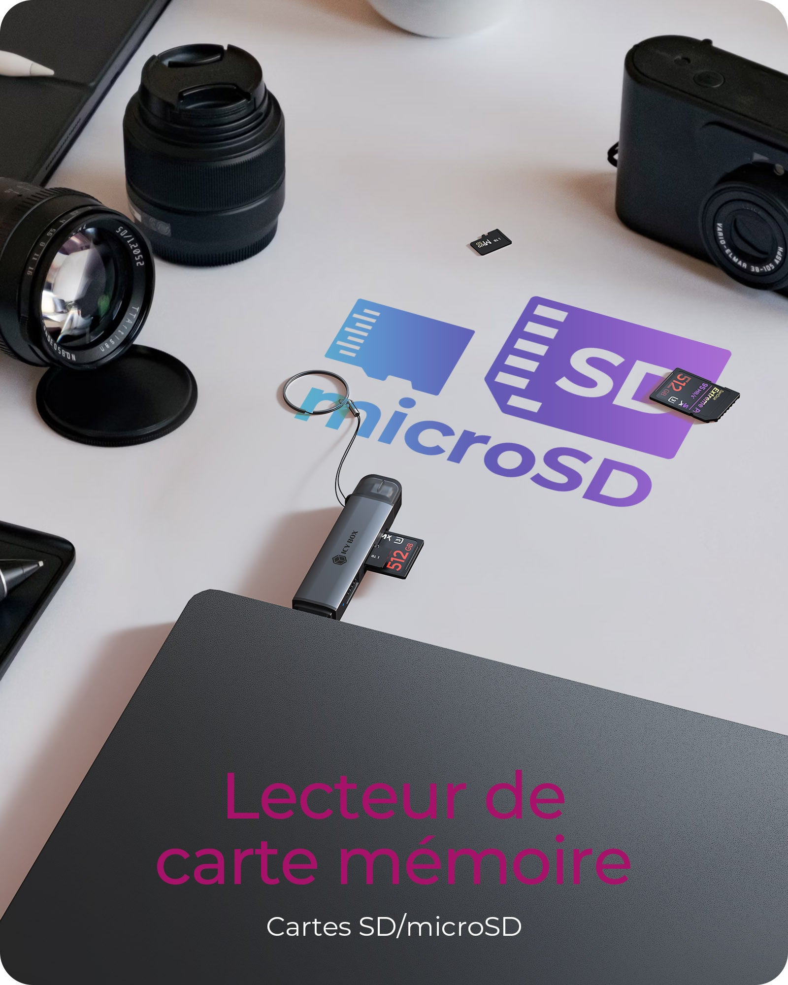 ICY BOX Lecteur de cartes 3 en 1 via l'interface USB Type-A & USB Type-C