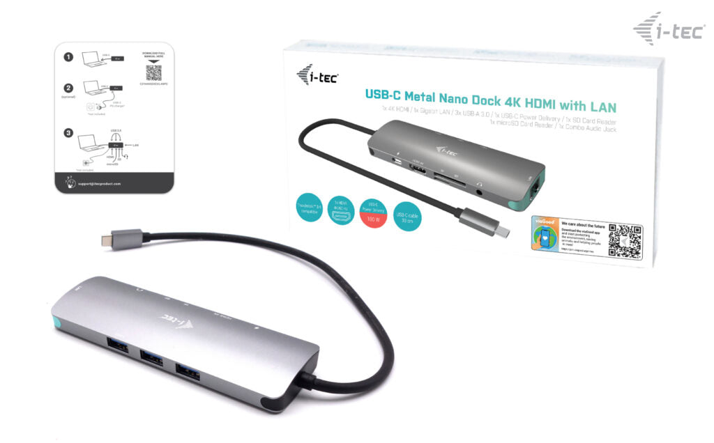i-tec Metal USB-C Nano Docking Station 4K HDMI LAN Power Delivery 100W
