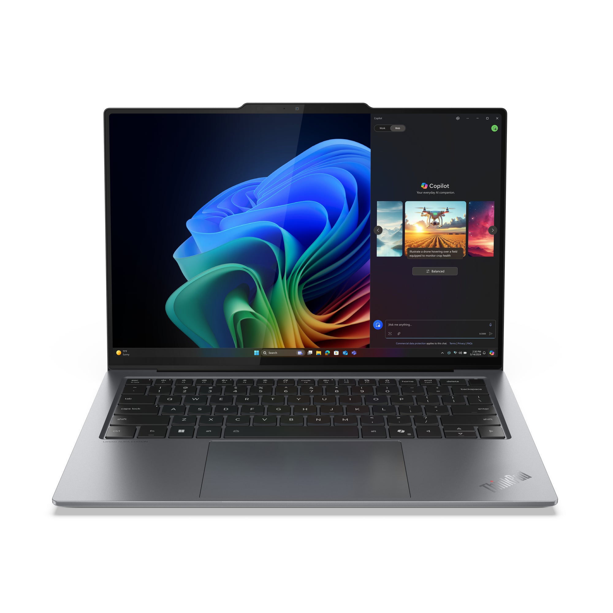 Lenovo ThinkPad X9-14 Gen 1 Aura Edition Copilot+ PC Intel Core Ultra 5 228V Ordinateur portable 35,6 cm (14") WUXGA 32 Go LPDDR5x-SDRAM 512 Go SSD Wi-Fi 7 (802.11be) Windows 11 Pro Nordique Gris