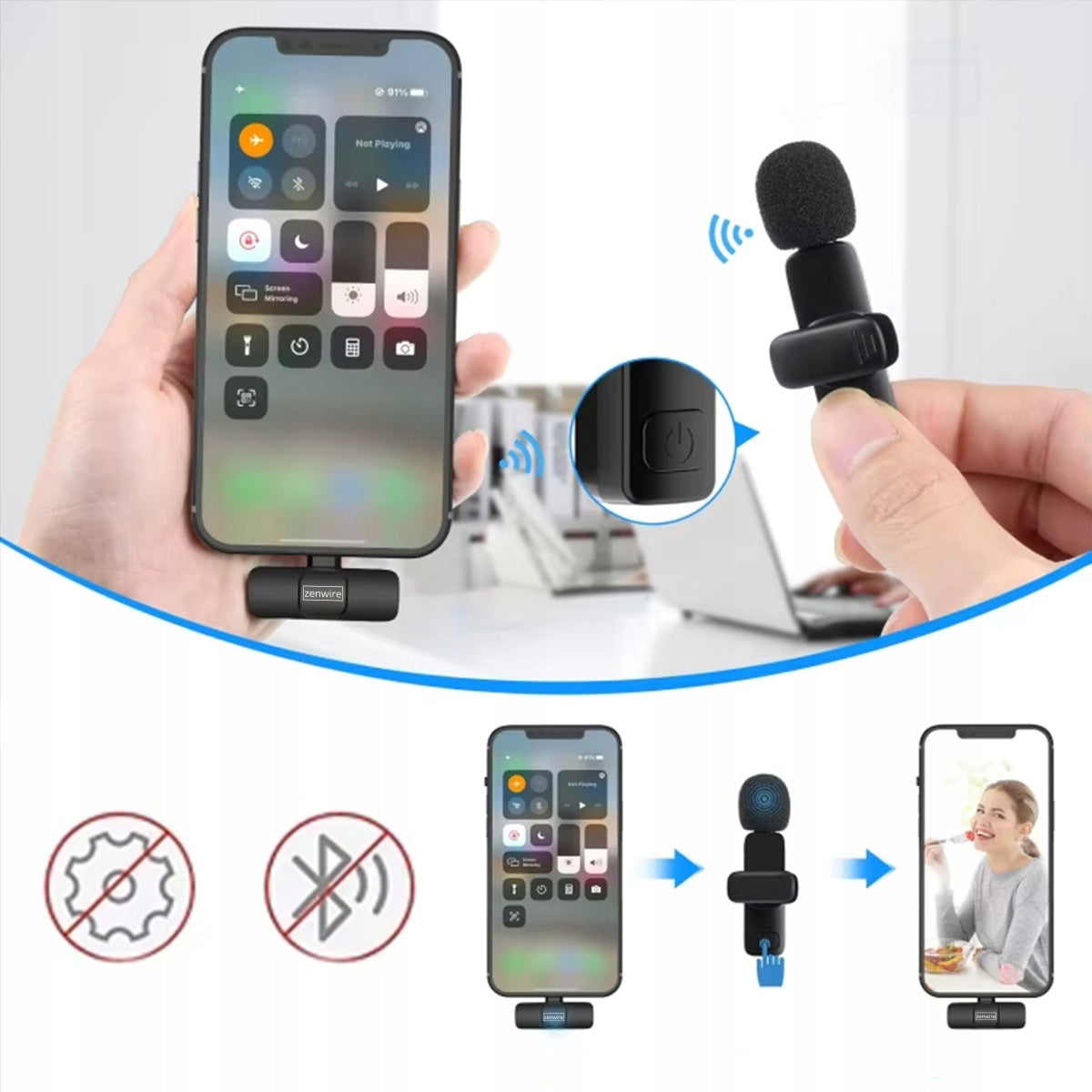 Mini micro-cravate sans fil à effet de surface pour téléphone et ordinateur, USB-C, Zenwire TrueTone K1