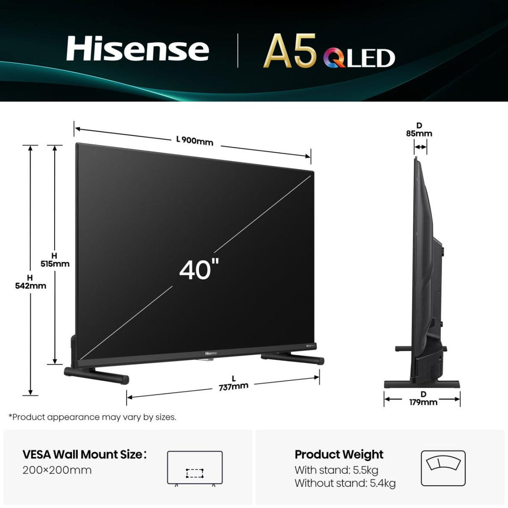 Hisense 40A5Q 101,6 cm (40") Full HD Smart TV Wifi Noir - vue 2