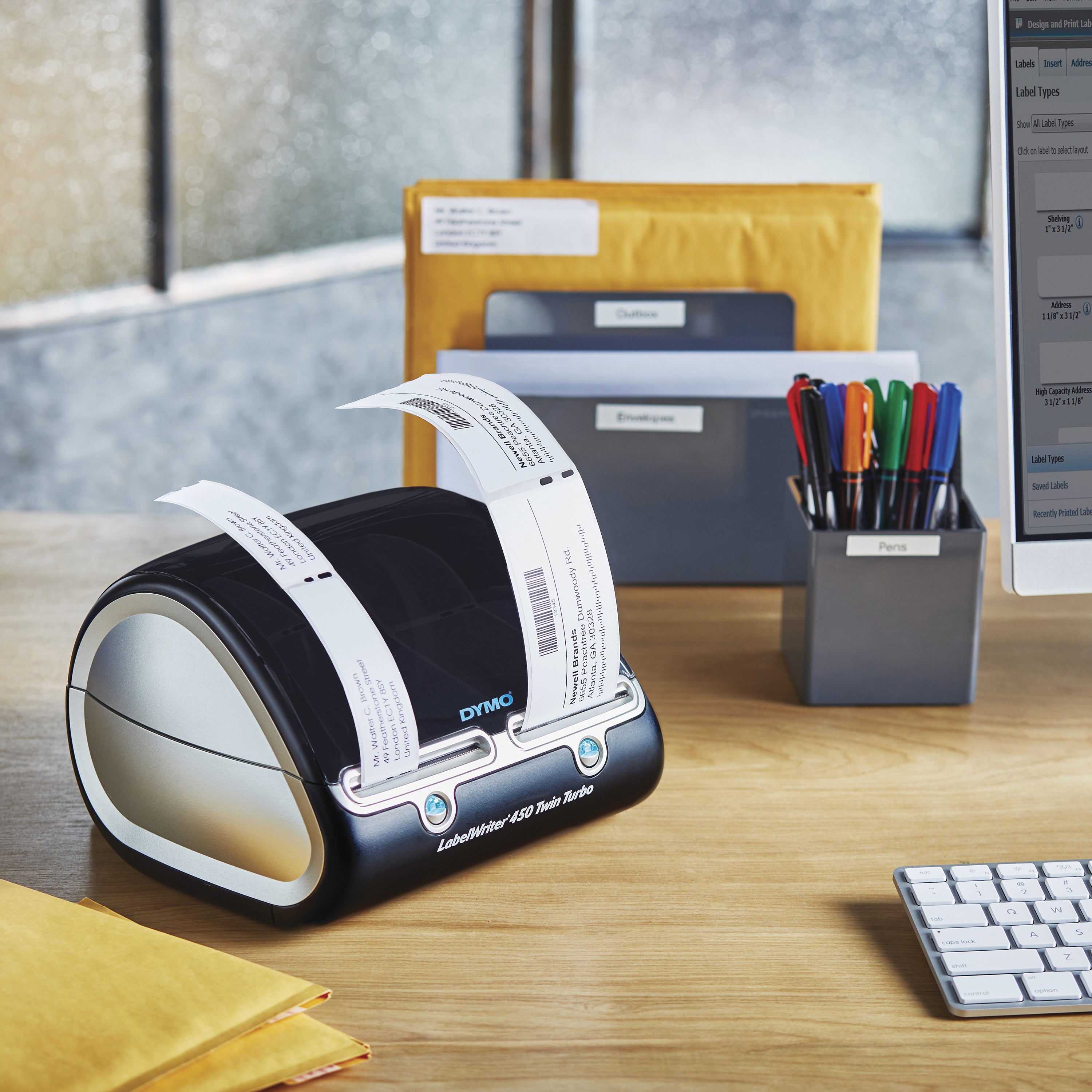 DYMO LabelWriter 450 Twin Turbo Imprimante d'étiquettes | papier thermique | 600 x 300 ppp | jusqu'à 71 étiquettes/minute | capacité : 2 rouleaux | Noir / argent