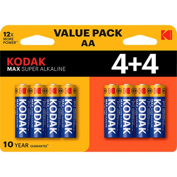 Kodak Alkaline Batteries Max Alkaline, AA / LR6, 8-Pack