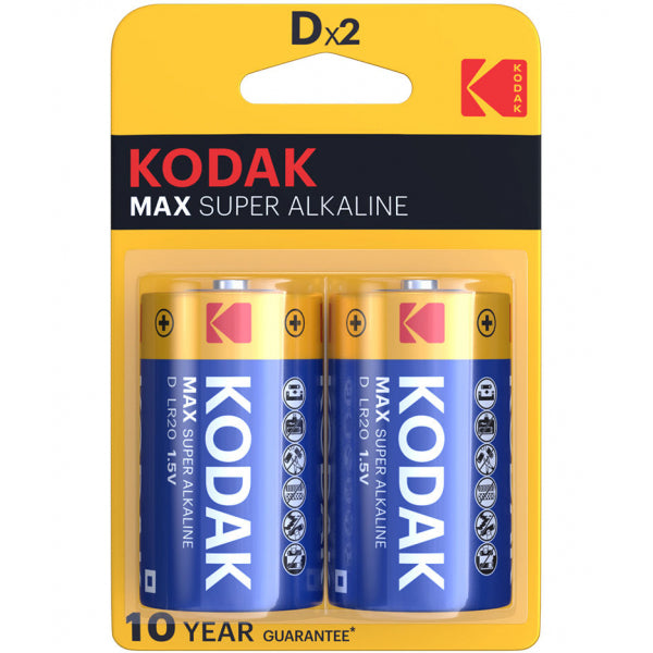 Kodak Alkaline Batteries Max Alkaline, LR20, 2-Pack