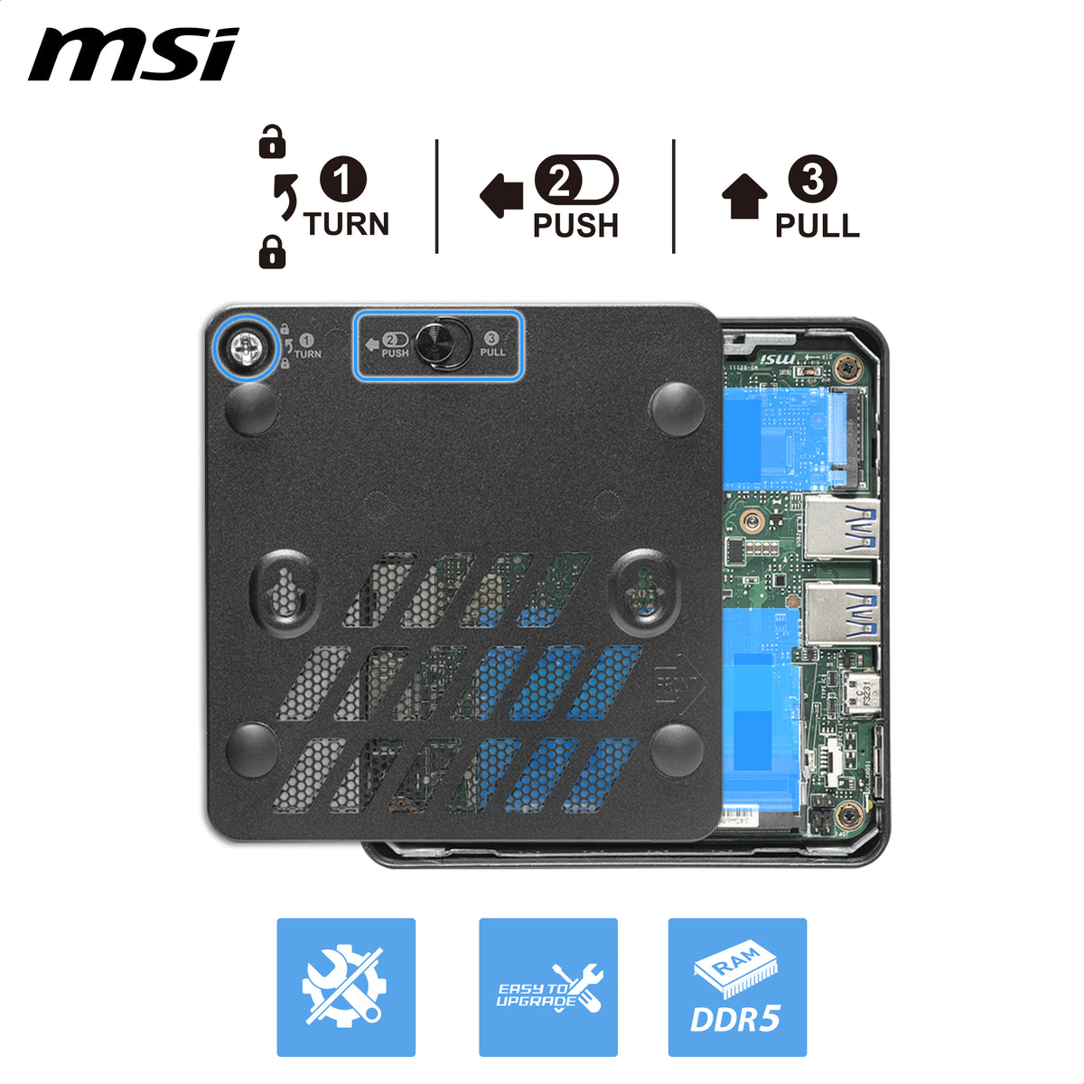 MSI Cubi NUC AI+ 3MG-004EU Copilot+ PC Intel Core Ultra 5 322 16 Go DDR5-SDRAM 512 Go SSD Windows 11 Pro Mini PC Noir