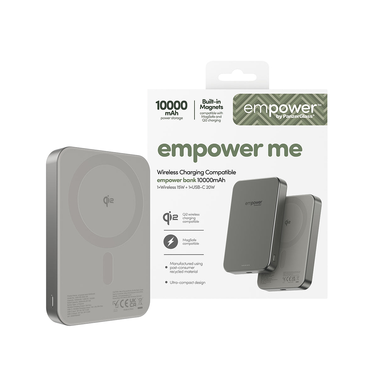 PanzerGlass empower™ by ® empower™ Bank | 10000mAh | Titanium Recharge sans fil Titane