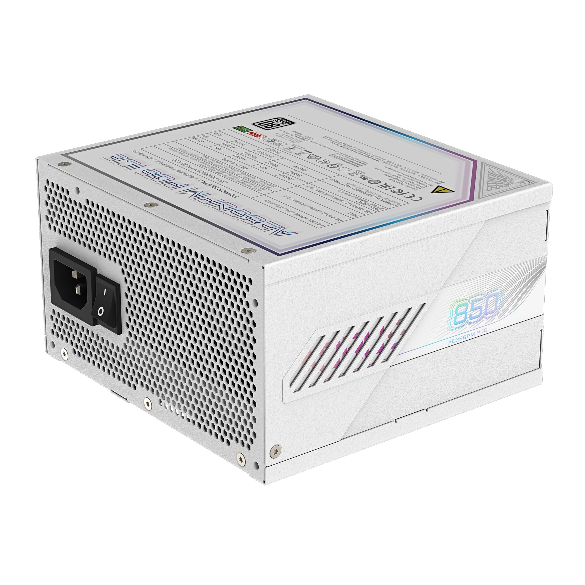 GIGABYTE AORUS ELITE P850W ICE Alimentation - PCIe 5.0, 80 PLUS Platinum, Conception entièrement modulaire, Ventilateur de 120 mm, Compatible ATX 3.0, Prise EU