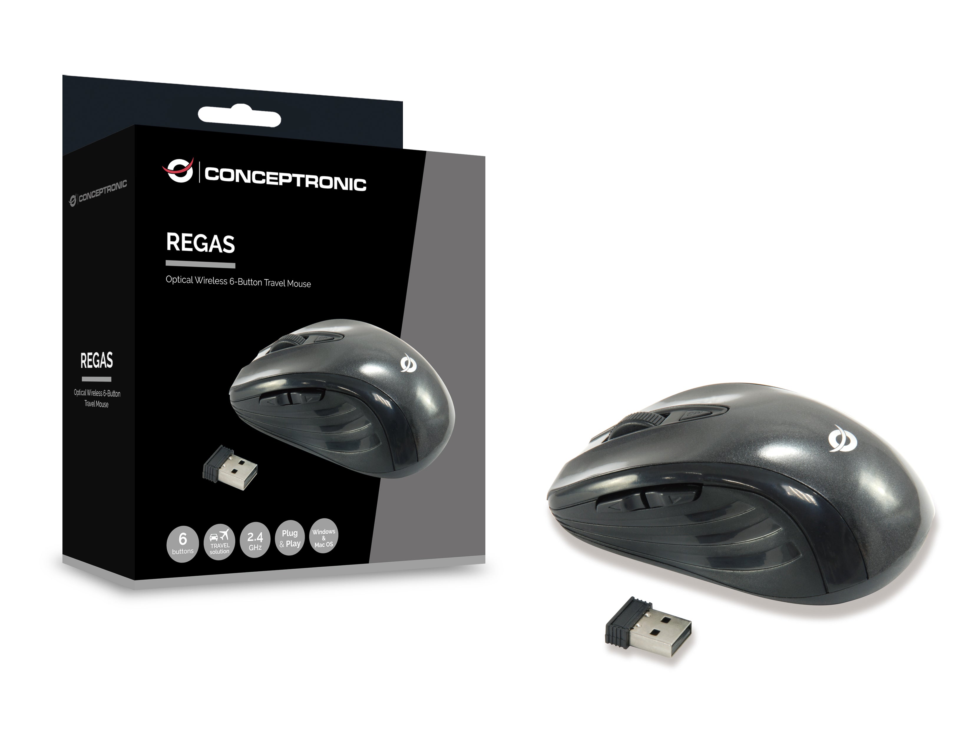 Conceptronic CLLM5BTRVWL souris Voyage Droitier RF sans fil Optique 1600 DPI