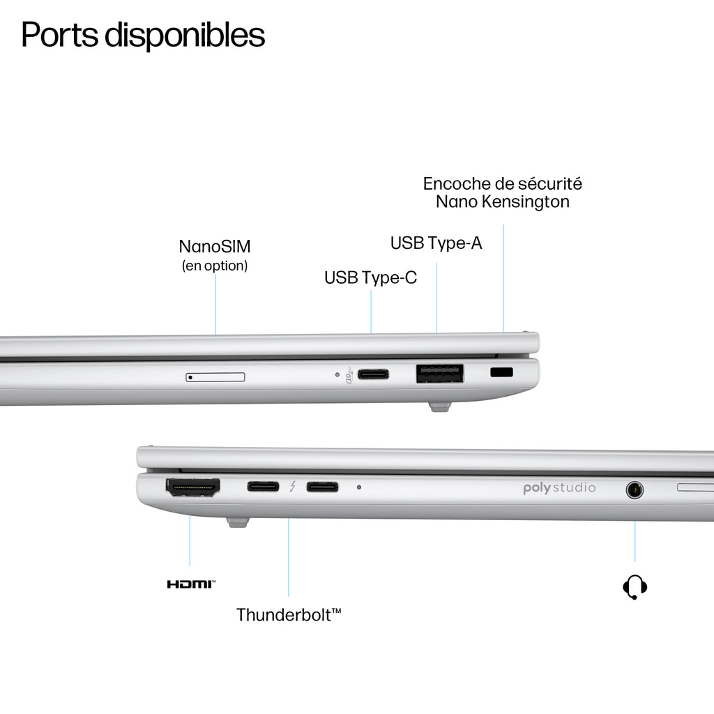 HP EliteBook 8 G1i AI Intel Core Ultra 5 225U Ordinateur portable 35,6 cm (14") WUXGA 32 Go DDR5-SDRAM 512 Go SSD Wi-Fi 7 (802.11be) Windows 11 Pro AI PC Argent - vue 5