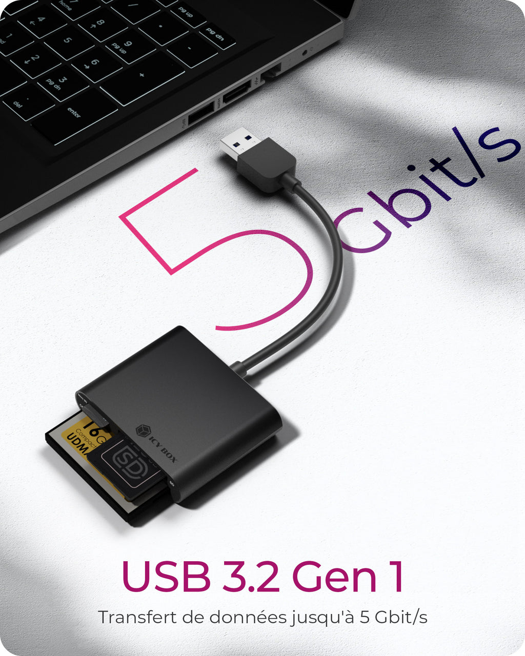 ICY BOX IB-CR301-U3 lecteur de carte mémoire USB 3.2 Gen 1 (3.1 Gen 1) Noir