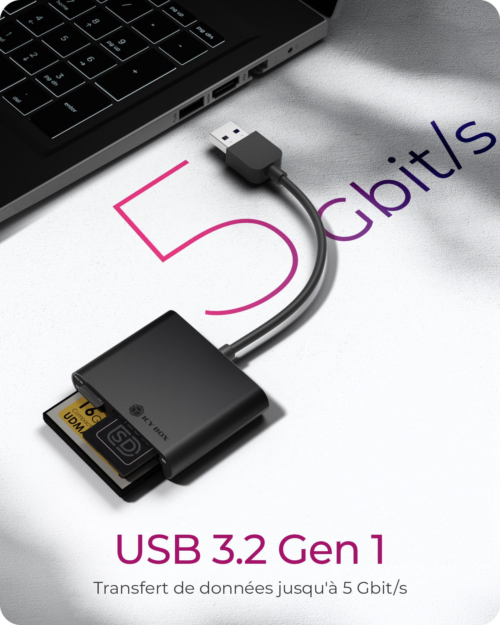 ICY BOX IB-CR301-U3 lecteur de carte mémoire USB 3.2 Gen 1 (3.1 Gen 1) Noir