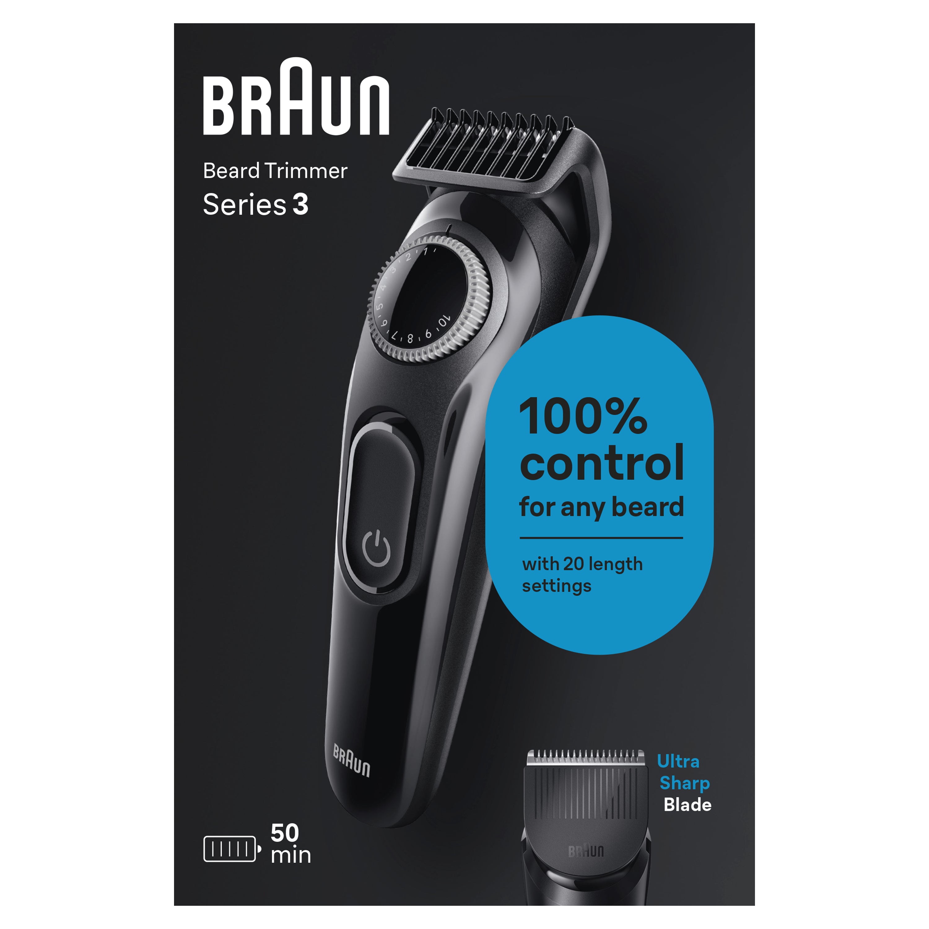 Braun BeardTrimmer 3 BT3400 tondeuse à barbe Batterie 20 1 cm Noir