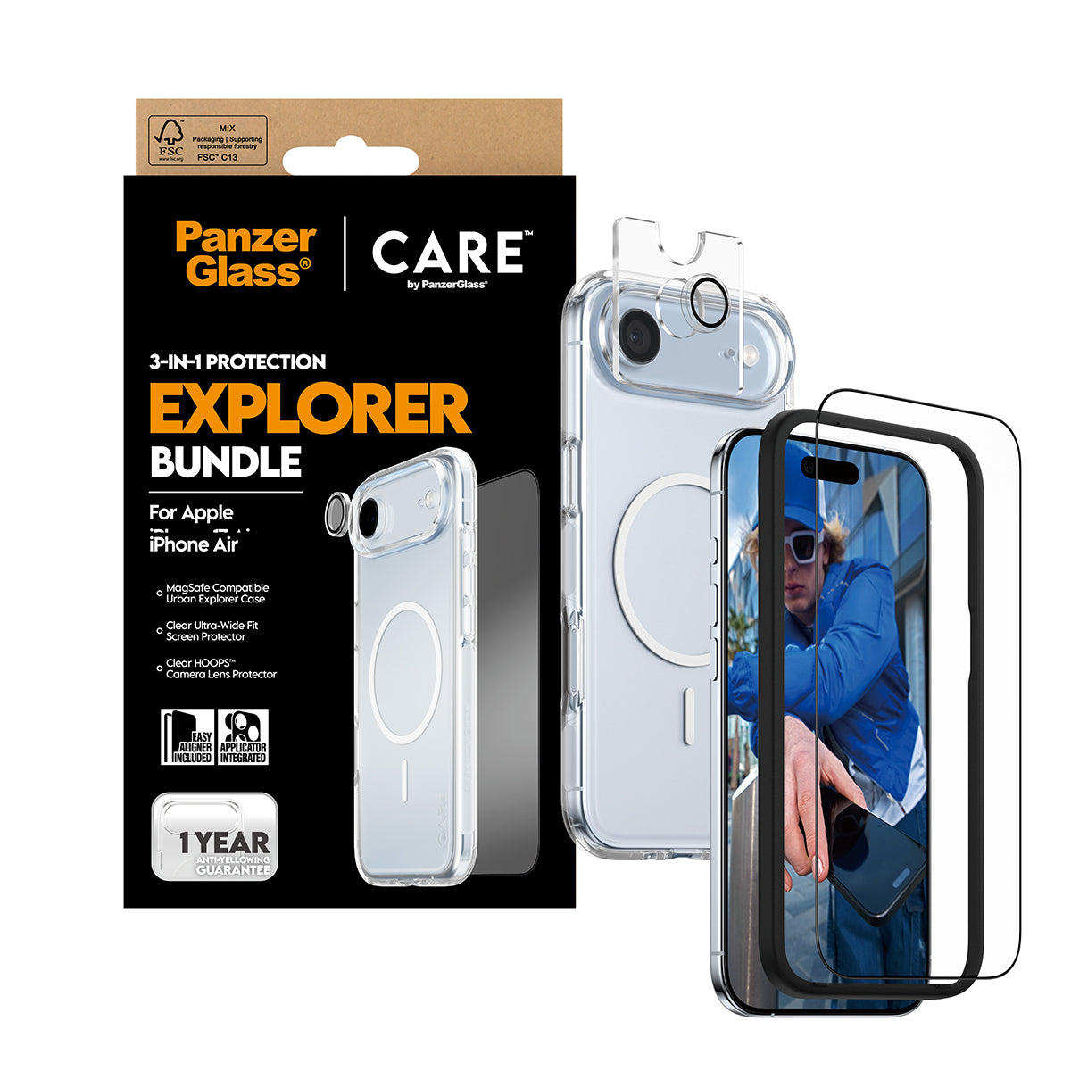 PanzerGlass ® | CARE by ® 3-in-1 Flagship Explorer Bundle iPhone Air Protection d'écran transparent Apple 1 pièce(s)