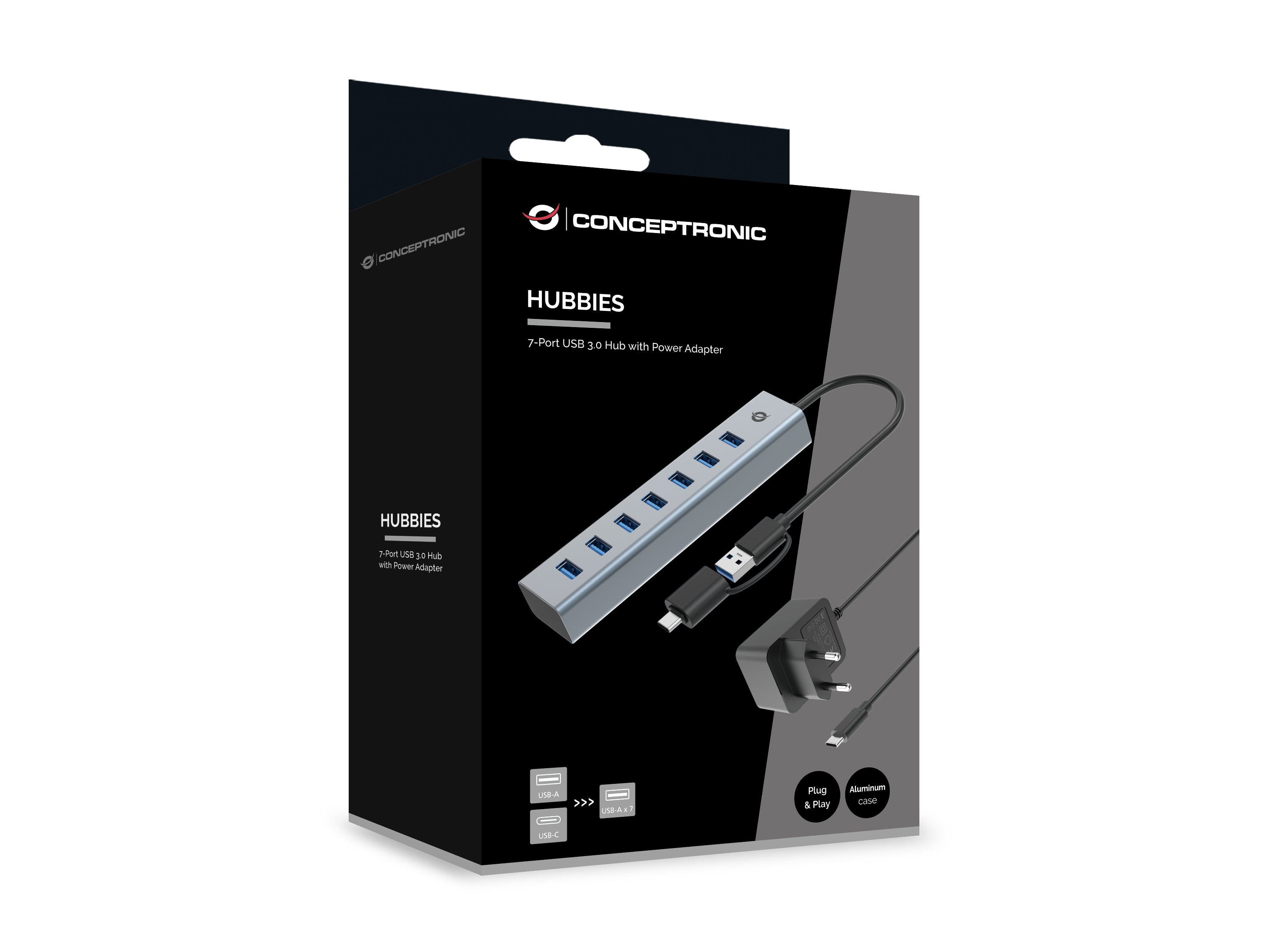 Conceptronic HUBBIES21GP hub & concentrateur USB 3.2 Gen 1 (3.1 Gen 1) Type-A 5000 Mbit/s Gris