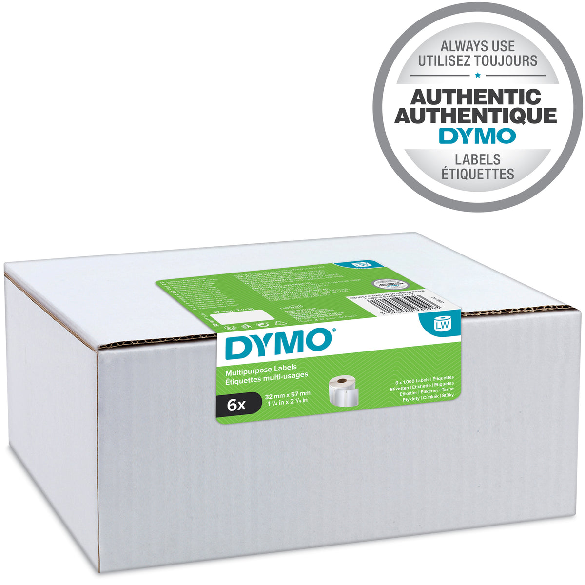 DYMO LW étiquettes autocollantes polyvalentes authentiques | 32 mm x 57 mm | 6 rouleaux de 1 000 étiquettes faciles à dé